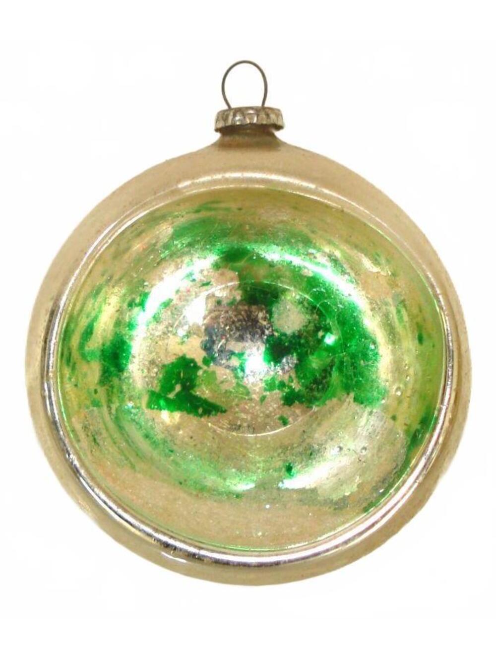 VTG Silver Glass W/ Green Indent Diorama Christmas Ornament Made in Japan